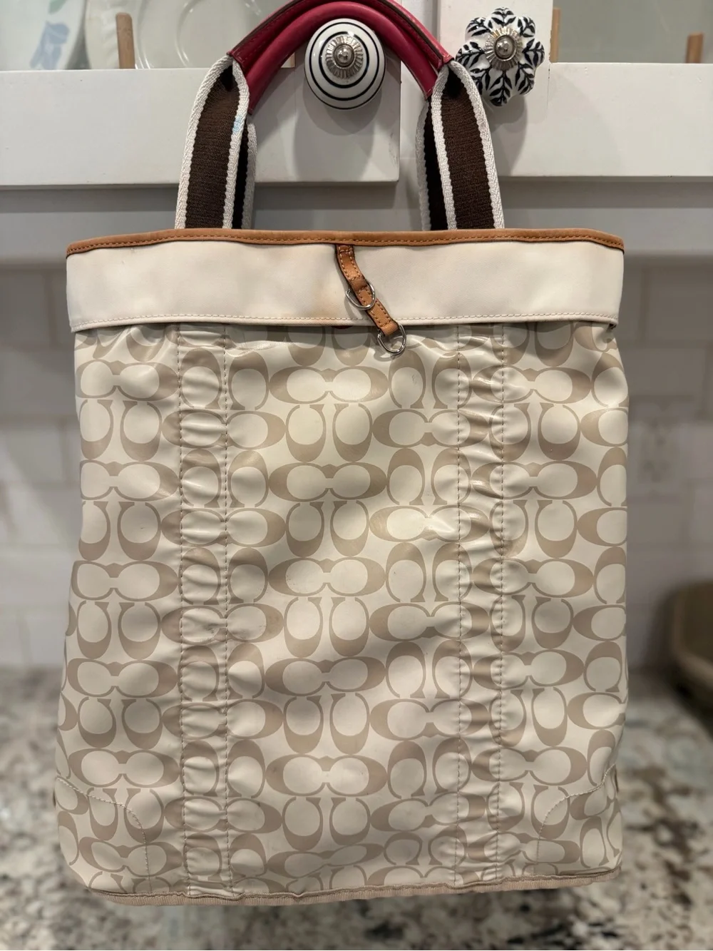 Coach y2k Canvas Backpack in Beige with Tan Trim